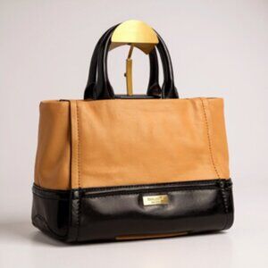 Kate Spade Two-Tone Camel & Black Patent Leather Bow Satchel Bag – Shoulder Cros